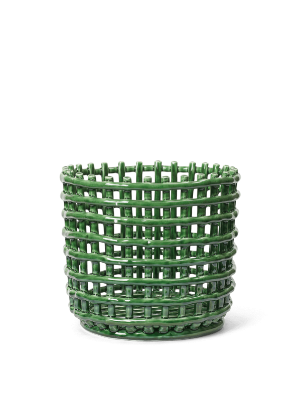 Ceramic Basket - Large - emerald green